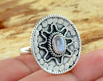 Natural Rainbow Moonstone Silver Ring, 925 Sterling Silver Ring, Moonstone Handmade Silver Jewelry, Gemstone Jewelry, Gift For Her