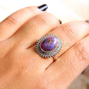 Purple Copper Turquoise Silver Ring, Purple Copper Turquoise 925 Sterling Silver Ring, Purple Turquoise Handmade Silver Jewelry Boho Jewelry