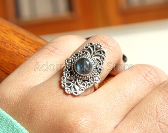 Genuine Labradorite Ring, Labradorite Silver Ring, Labradorite Ring, 925 Silver Ring, Sterling Silver Ring, Labradorite Statement Ring