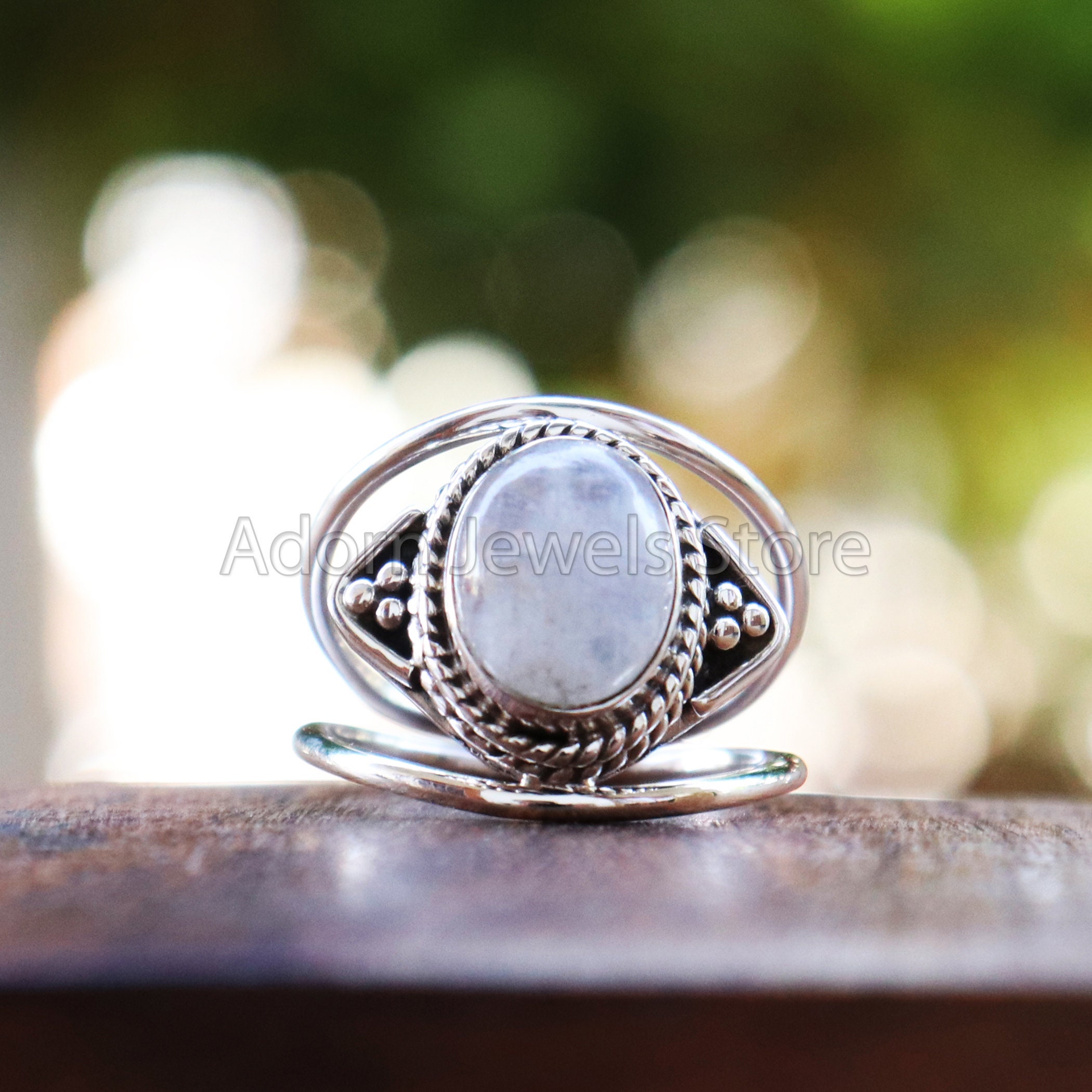 Natural Moonstone Ring, 925 Sterling Silver, Statement Ring