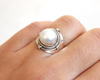 Natural Pearl Ring, Natural Pearl 925 Sterling Silver Ring, Pearl Ring, Natural Pearl Handmade Jewelry, Gemstone Jewelry, Boho Jewelry