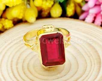 Belle bague en rubis, bague en argent sterling 925 faite main, bague en or vermeil, bague en or rubis, bague en rubis créée en laboratoire, cadeau pour elle