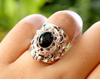 Bague en onyx noir, bague empoisonnée, bague empoisonnée en onyx noir, bague faite main, bijoux en argent sterling 925, bague boîte, bague de créateur fait main