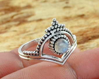Natural Rainbow Moonstone Ring, 925 Sterling Silver Ring, Silver Crown Ring, Princess Ring, Gemstone Ring, Boho Ring, Gift For Her