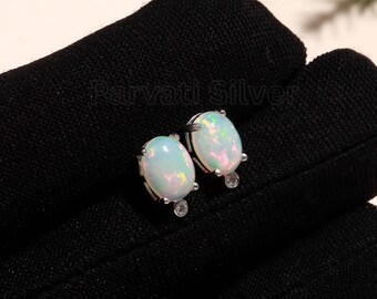 Natural Opal  925 Sterling Silver Earring, Handcrafted Silver Earring, Stud Design Silver Jewelry, Designer Jewelry