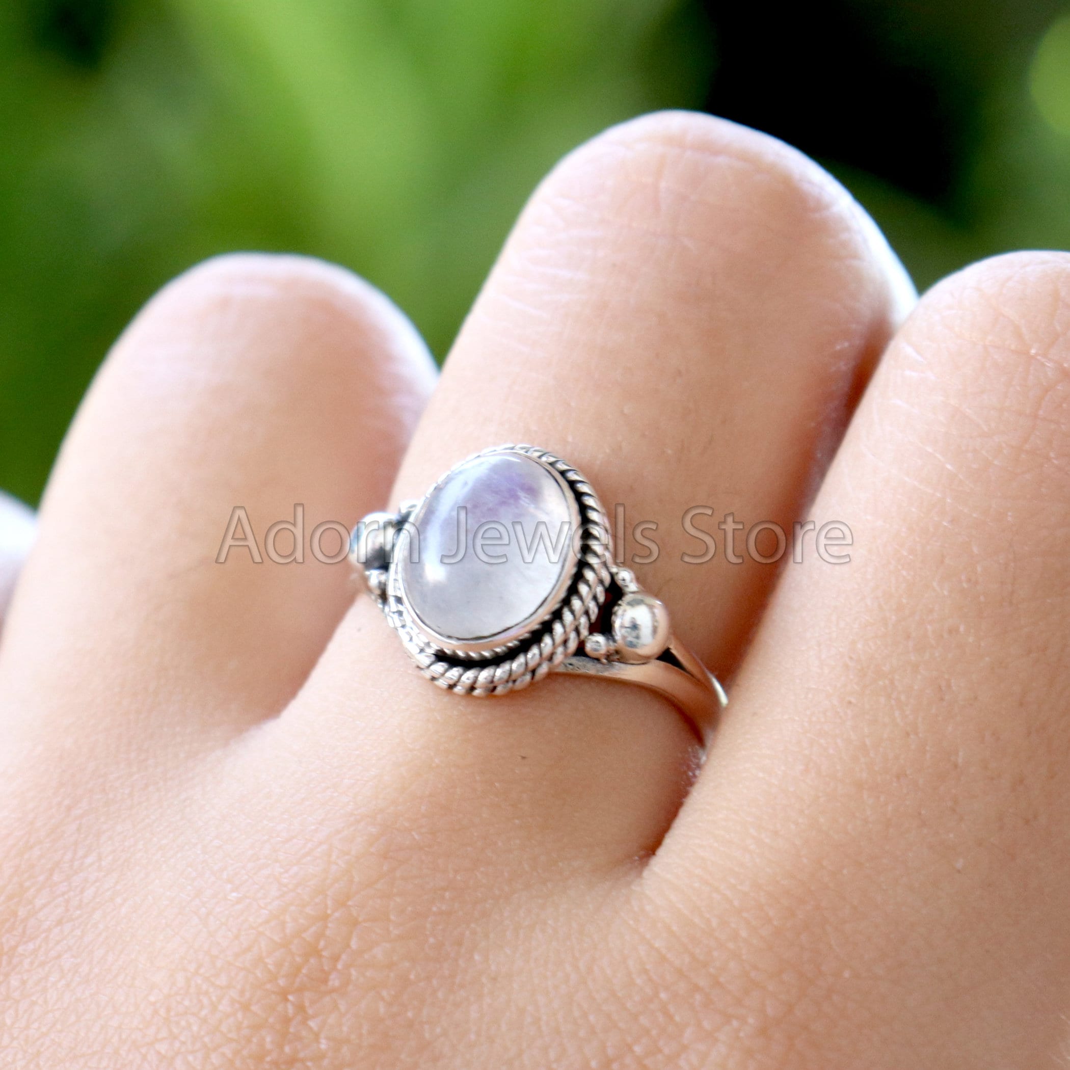 Rainbow Moonstone Ring, Sterling Silver Rings for Women