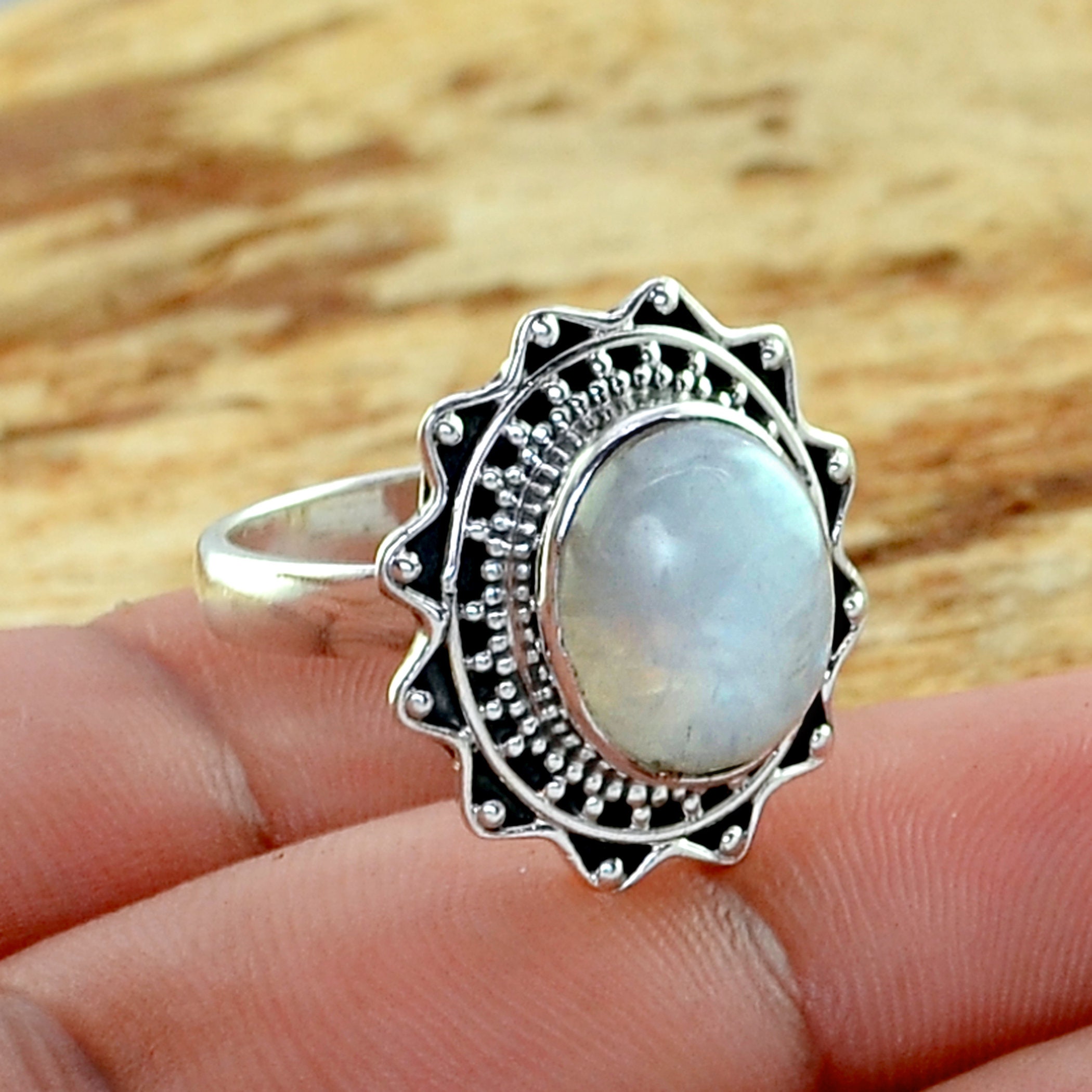 Rainbow Moonstone Ring, Sterling Silver Rings for Women Rainbow Moonstone Ring, Sterling Silver Rings for Women