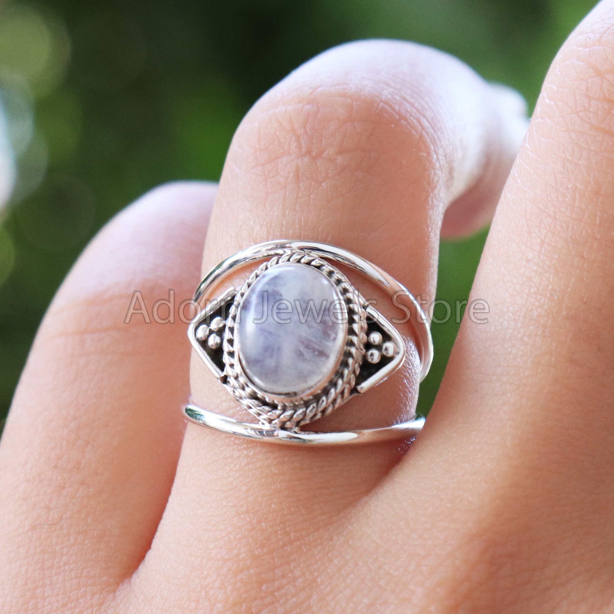 Rainbow Moonstone Ring, Sterling Silver Rings for Women Rainbow Moonstone Ring, Sterling Silver Rings for Women