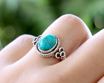 Turquoise Silver Ring, Turquoise 925 Sterling Silver Ring, Turquoise Handmade Silver Jewelry, Gemstone Jewelry, Boho Jewelry, Gift for Her