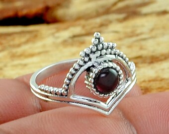 Drottningkronring, Granatring, Granatring i 925 sterlingsilver, Silverkronring, Prinsessring, Bali-designring, Handgjorda silversmycken