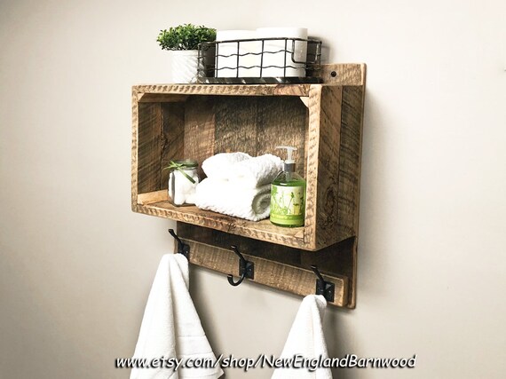 Vintage Inspired Bathroom Shelf With Towel Hooks Hanging Image 0