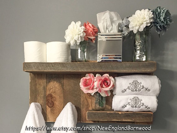 Vintage Style Wall Mount Bathroom Shelf With Towel Hooks Image 0