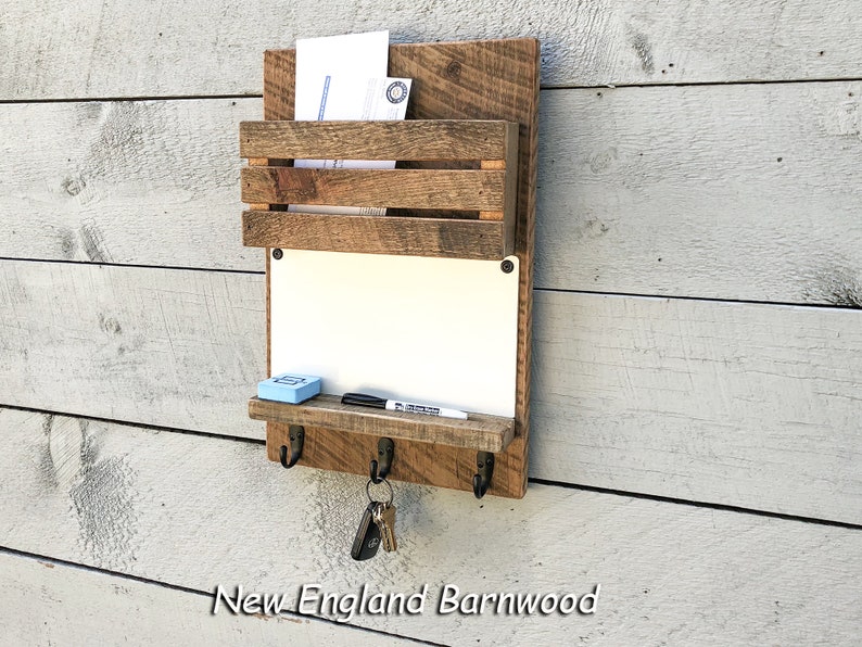 Rustic Farmhouse Vintage Style Wooden Wall Mount Mailbox Entryway Organizer Hanging Mail And Key Holder With Hooks