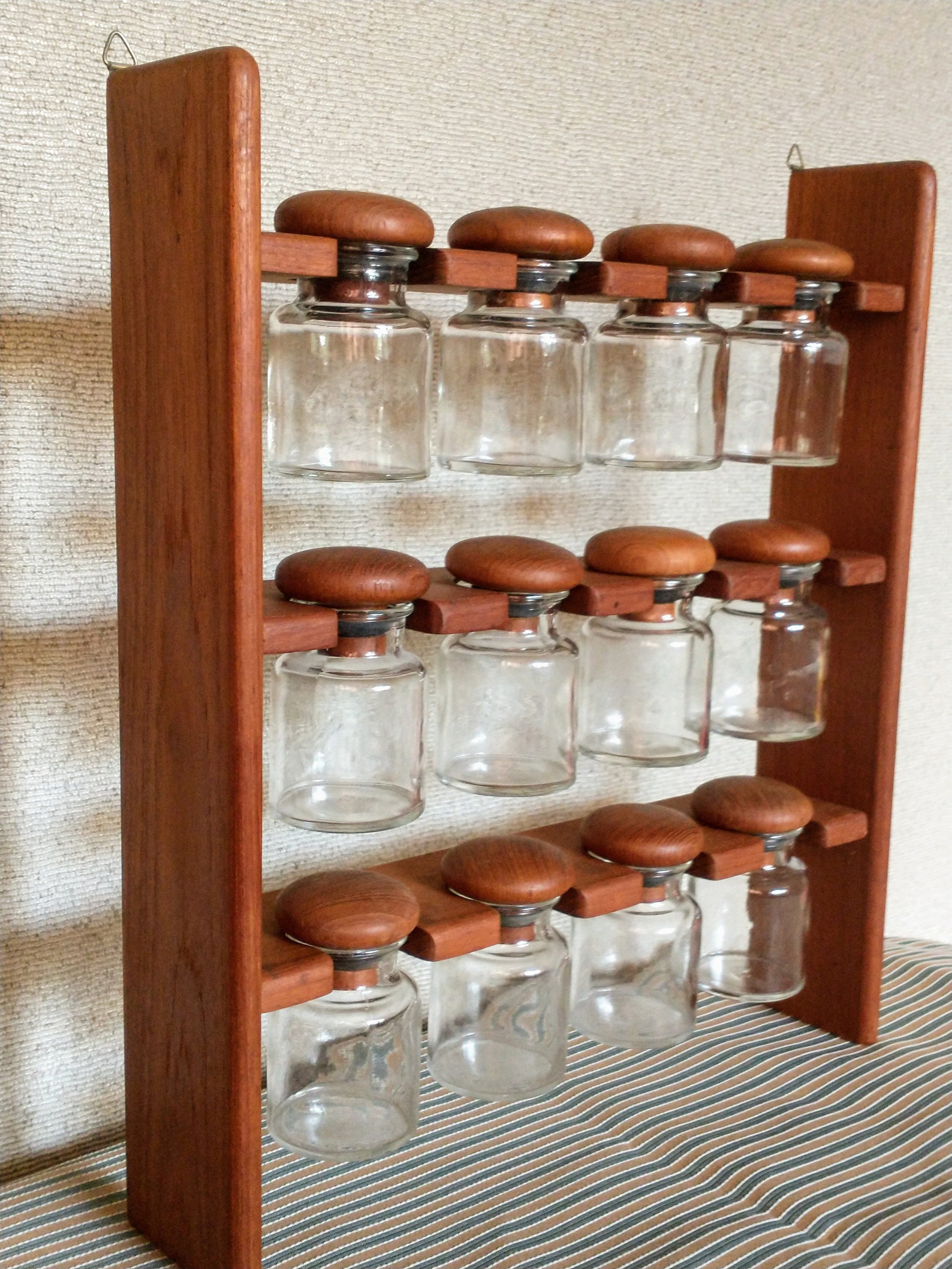 Teak Spice Rack with 12 Hanging Glass Spice Jar Bottles Danish Etsy