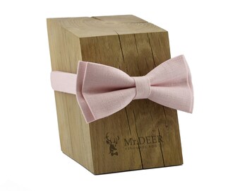 MD006 - Pink Blush Natural Linen Bow Tie -  Mens, Grooms, Groomsman, Rustic, Bohoo, Wedding Bow Tie, Gift, Present for Him, Mr.DEER