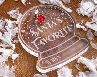 Santa’s Favorite Snow Globe Dog Tag, Christmas Dog Tag, Thick Acrylic Dog Tag with Swarovski Crystal