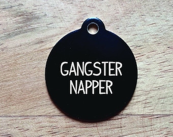 Customizable Pet ID Tag, Gangster Napper, Engraved Metal Dog Tag, Double Sided