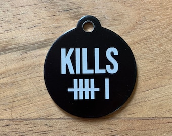 Dog de chasse Funny Dog Tag, KILLS , Plaque d’identité en métal gravé, Double face, Personnalisable