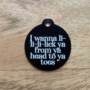 Funny Dog ID Tag, I Wanna Lick You From Your Head To Your Toes, Engraved Metal Dog Tag