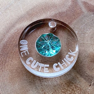 Easter Dog Collar Charm, One Cute Chick with Teal Gem Dog Tag, Dog Collar Charm, THICK Cast Acrylic Dog Tag