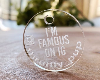 Funny Dog Tag, Famous On IG Engraved Cast Acrylic Dog Tag