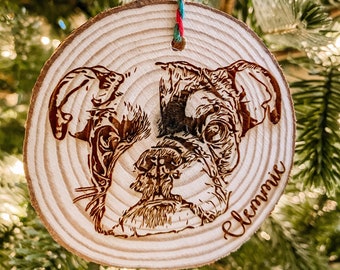 Adorno navideño personalizado con retrato de mascota, Adorno grabado con láser,