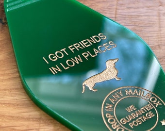 Retro Motel Key Fob, Friends In Low Places WIENER, Dog Lover Keychain, Dachshund Keychain