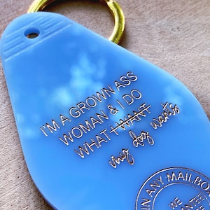 Retro Motel Key Fob, Grown Ass Woman, Dog Lover Keychain, Funny Dog Keychain
