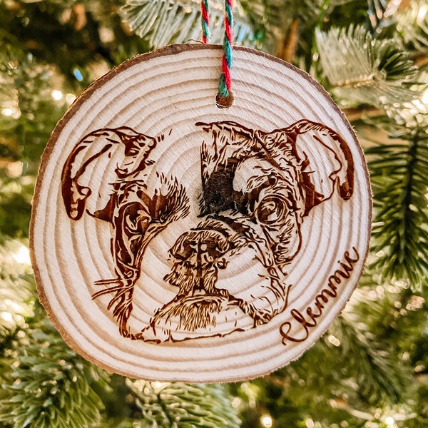 Custom Pet Portrait Christmas Ornament, Laser Engraved Ornament,