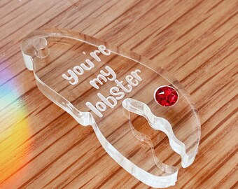 Valentines "You're My Lobster" Dog Collar Charm, Thick Acrylic with Red Swarovski Crystal