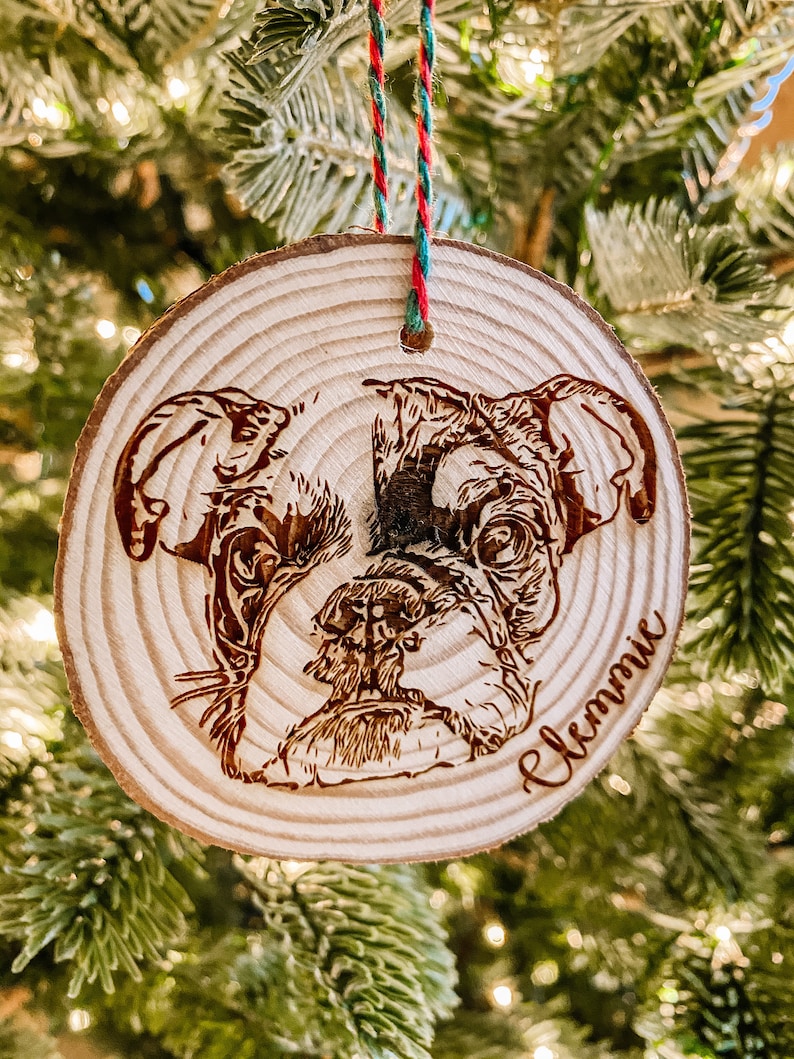 Custom Pet Portrait Christmas Ornament Laser Engraved image 1