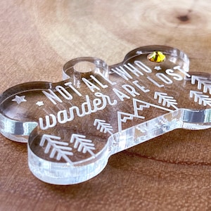 Not All Who Wander Are Lost Dog Tag, Thick Acrylic Dog Bone Tag with Swarovski Crystal