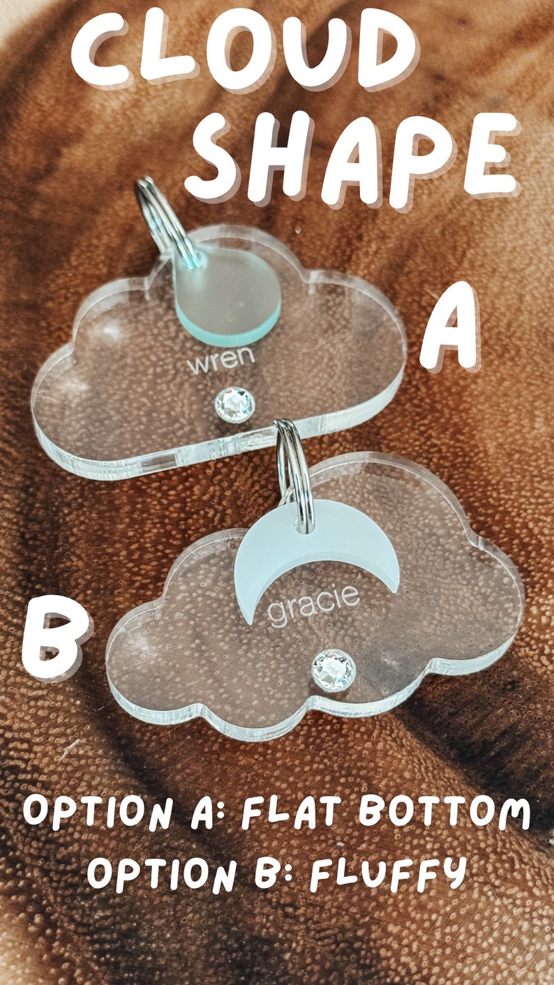 Acrylic Cloud Dog Tag, Minimalistic Cloud Pet ID Tag with Added Weather Charm and Swarovski Crystal image 2