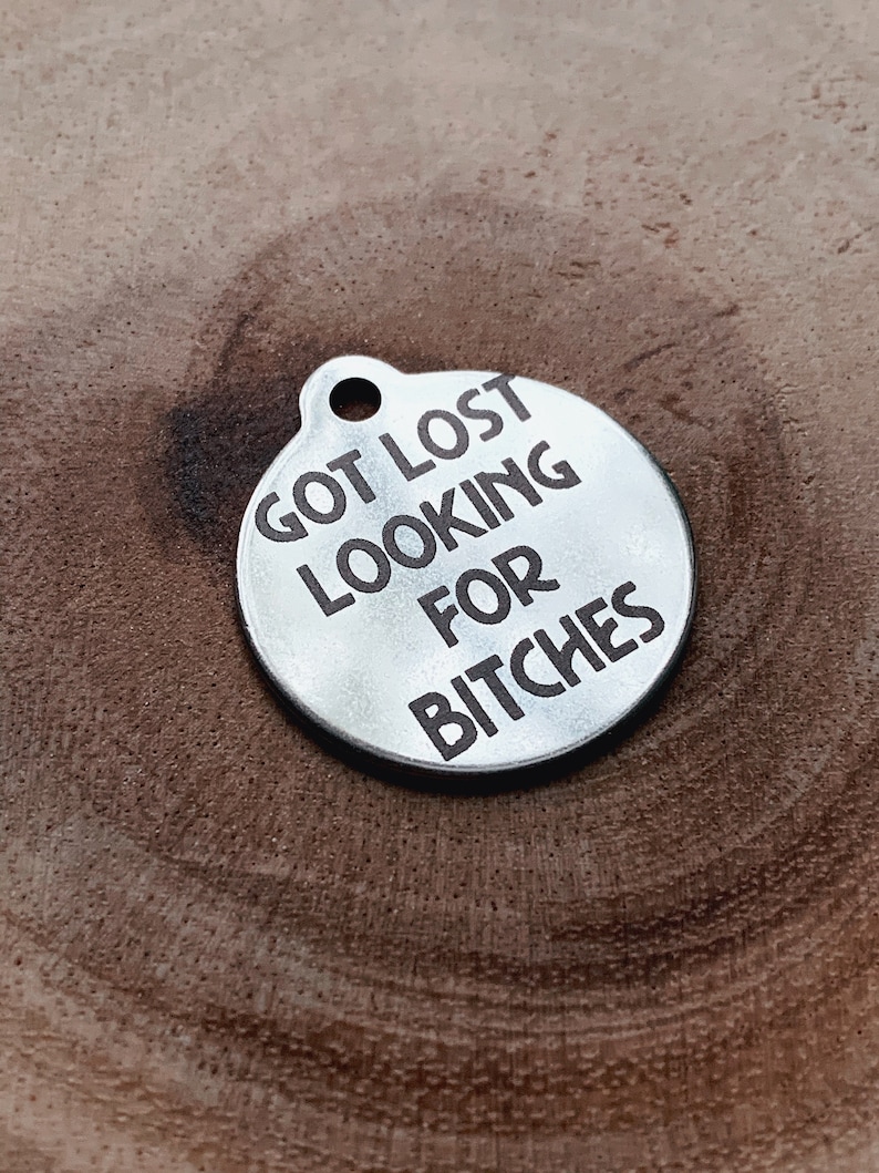 Got Lost Looking For Bitches, Double Sided, Multiple Sizes Available, ID Tag For Boy Dog, Funny Dog ID, Mature image 1