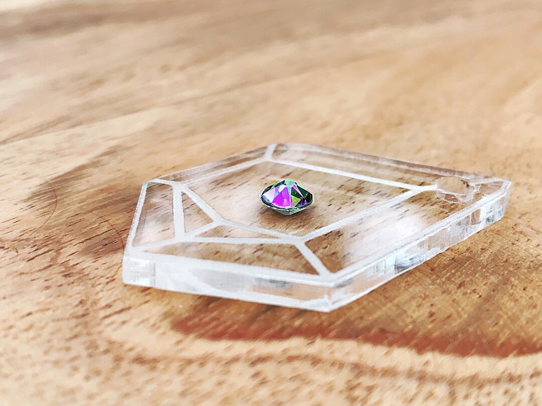 Geometric Gem Engraved Cast Acrylic Dog Tag With Swarovski Etsy