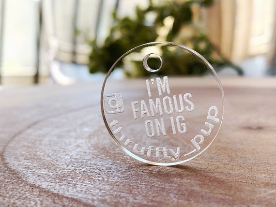 Funny Dog Tag, Famous On IG Engraved Cast Acrylic Dog Tag