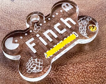 Personalized 80s Themed Acrylic Dog Tag with Custom Name and Contact Info