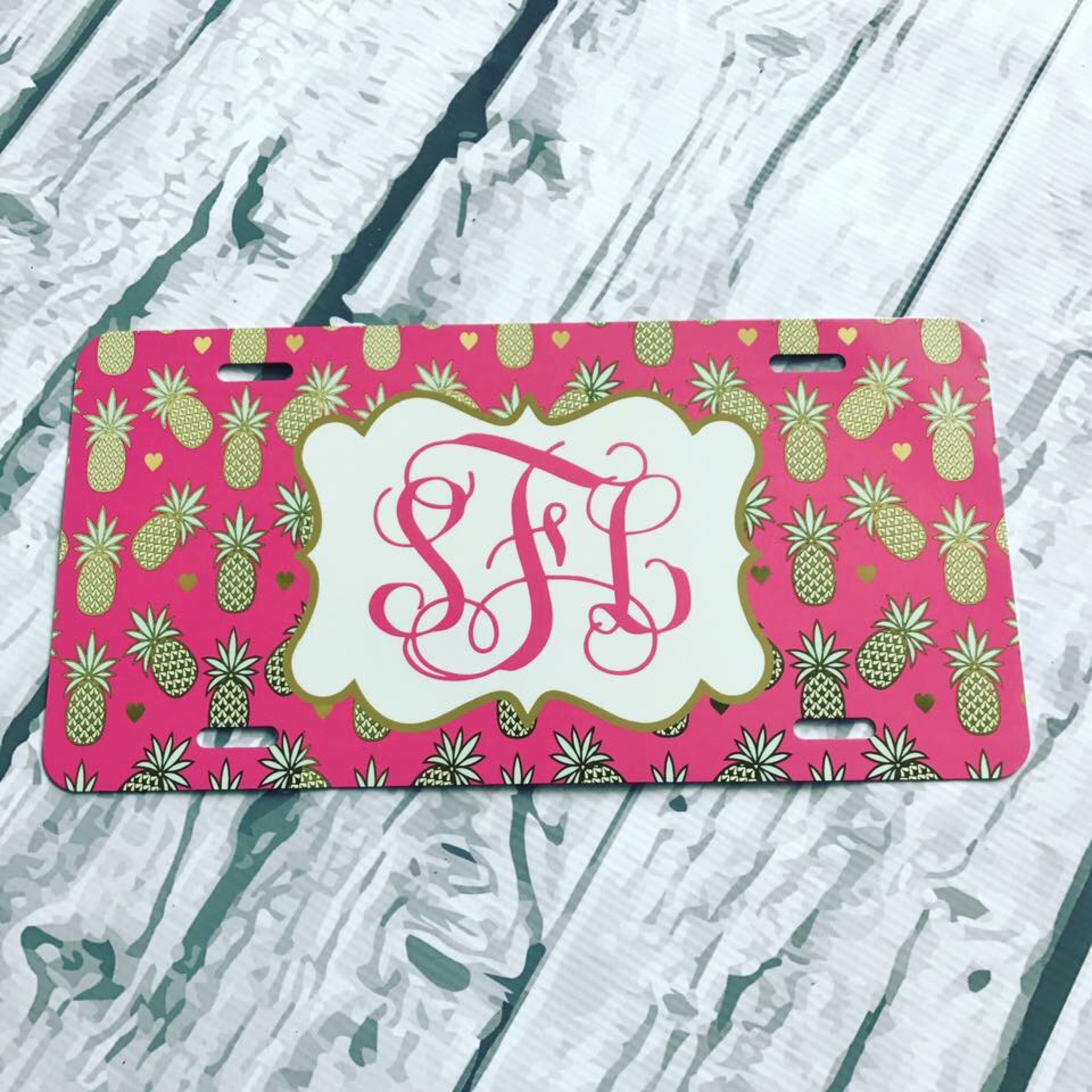 Pineapple Monogram License Plate Customized Front Plate Etsy