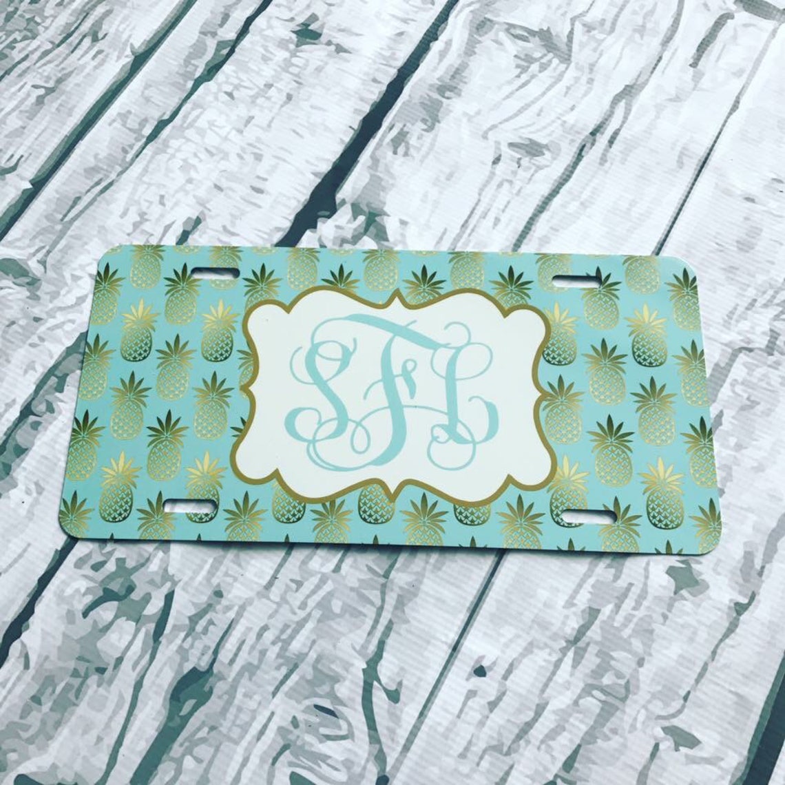 Pineapple Monogram License Plate Customized Front Plate Etsy