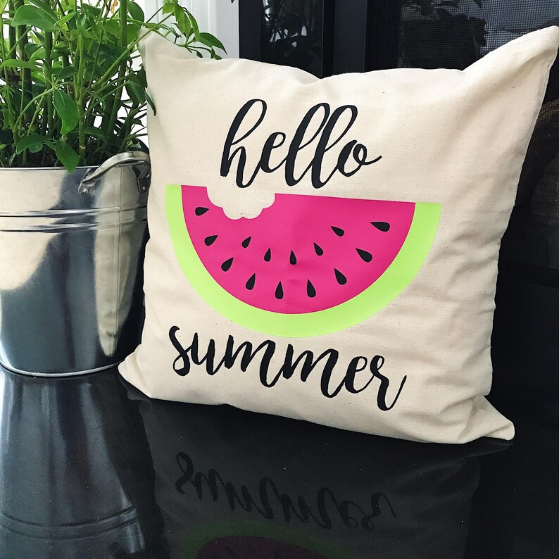 Hello Summer Watermelon Canvas Pillow Cover Pillow Case | Etsy