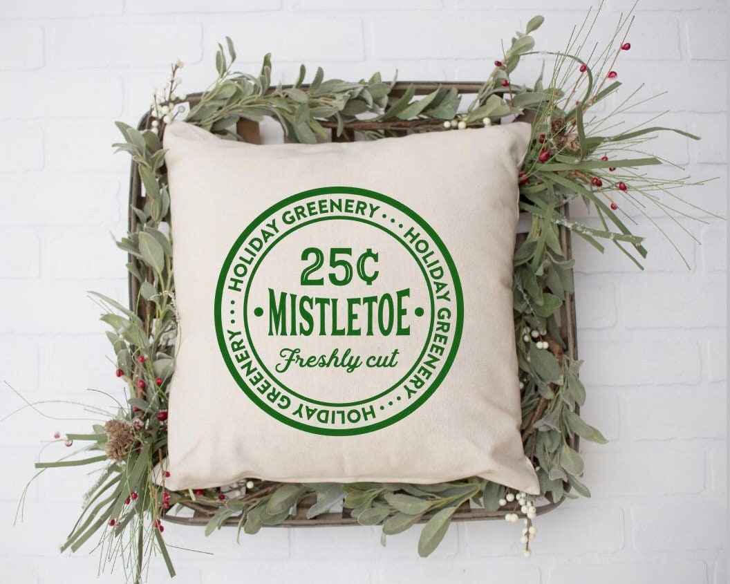 Mistletoe Fresh Cut Canvas Pillow Cover Christmas Decorative Etsy