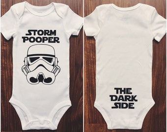 Storm Pooper Onesie® , Storm Trooper Onesie, Star Wars Baby Bodysuit Outfit, The Dark Side Onesie® Funny Star Wars Onesie in White