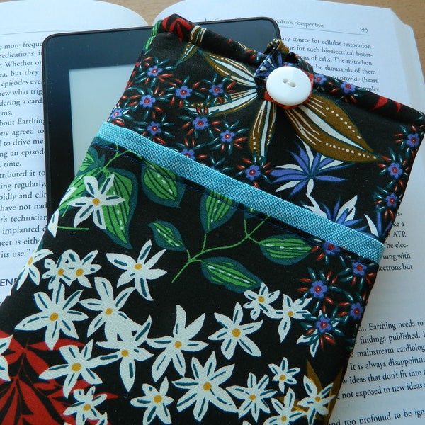 Floral Padded Kindle Sleeve with or without pocket, padded ereader sleeve, boho fabric pouch, Kindle protector pouch, book lover reader gift