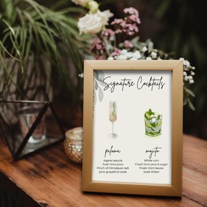 Placa de bebida exclusiva para casamento, menu de bebidas moderno editável para festa, menu de bar para impressão, placa de menu de bar minimalista, modelo editável do Canva, EUC