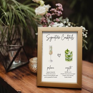 Placa de bebida exclusiva para casamento, menu de bebidas moderno editável para festa, menu de bar para impressão, placa de menu de bar minimalista, modelo editável do Canva, HEART