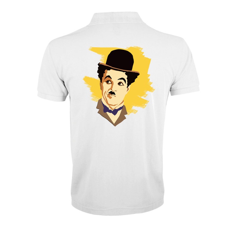 Colorful Charlie Chaplin Artwork Logo Regular Fit Polo T-Shirt