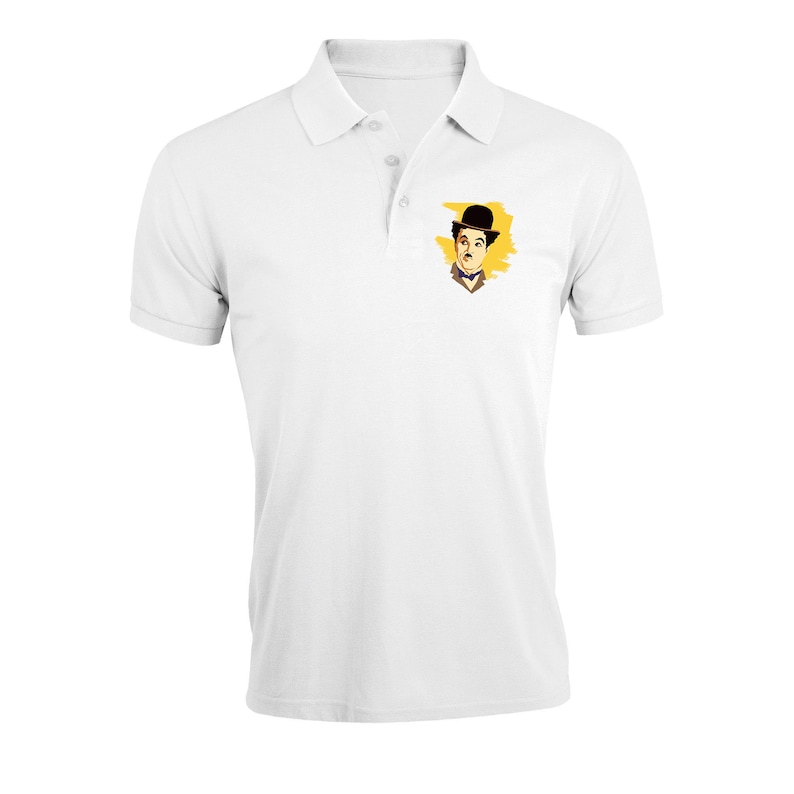 Colorful Charlie Chaplin Artwork Logo Regular Fit Polo T-Shirt