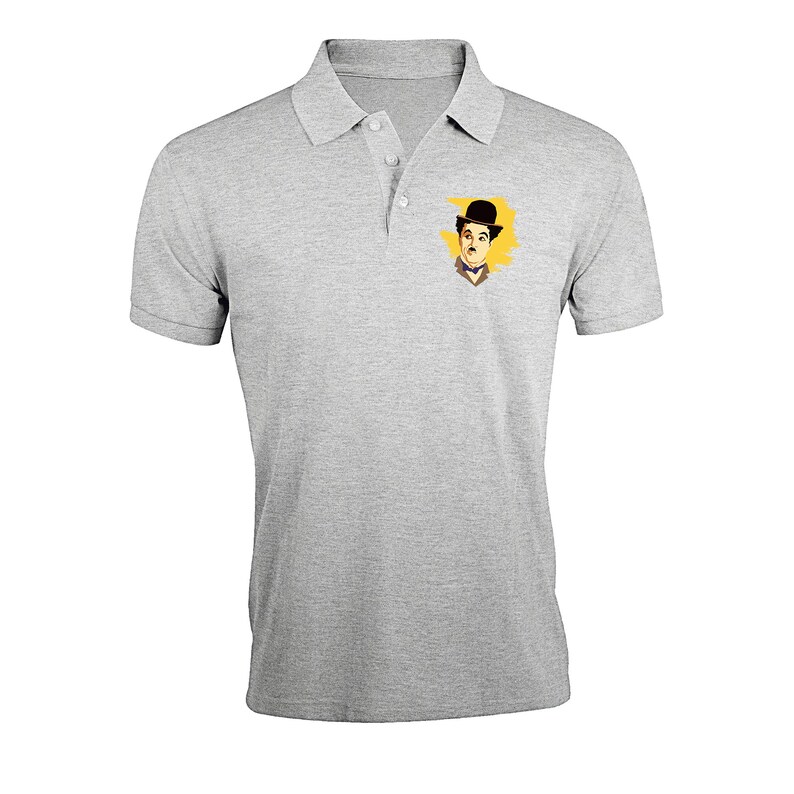 Colorful Charlie Chaplin Artwork Logo Regular Fit Polo T-Shirt