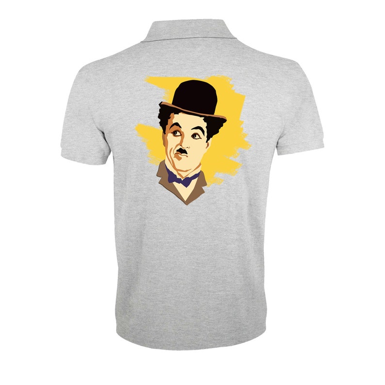 Colorful Charlie Chaplin Artwork Logo Regular Fit Polo T-Shirt
