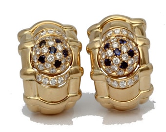 Piaget vintage earrings 18kt yellow gold with sapphire and diamonds